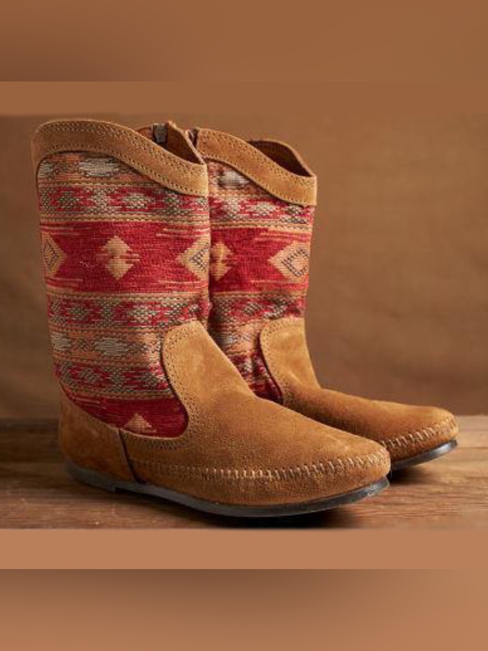 Minnetonka Southwest Baja Suede Leather Boots Women 7 Boho Indie Brown Moccasin